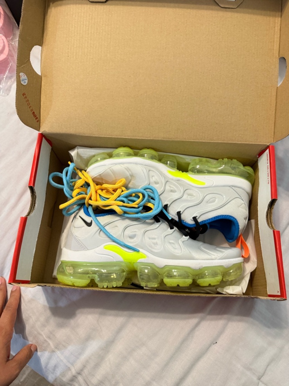 Nike White Sneakers with Neon Yellow & Blue Accents